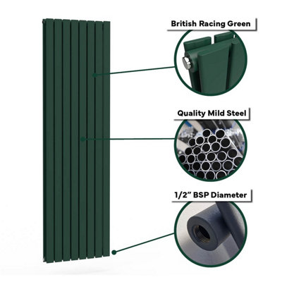 B&Q -  Flat Coloured Vertical RadiatorBritish Racing Green1600mm X 350mm (Double)