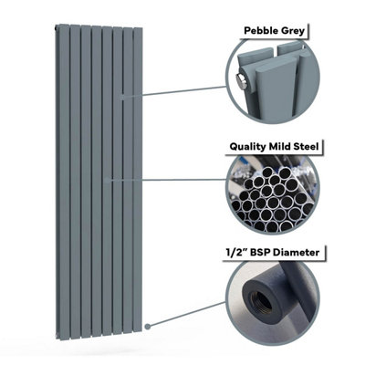 B&Q -  Flat Coloured Vertical Radiator Pebble Grey 1600mm X 420mm DoubleMild Steel.