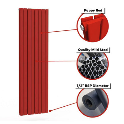 B&Q -  Flat Coloured Vertical RadiatorPoppy Red1600mm X 420mmDouble