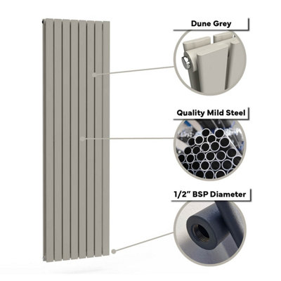 B&Q -  Flat Coloured Vertical Radiator Dune Grey 1600mm X 490mm Double1512W.