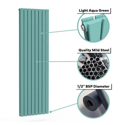 B&Q -  Flat Coloured Vertical Radiator Light Aqua Green 1600mm X 490mm DoubleLux Flat-1600-480D