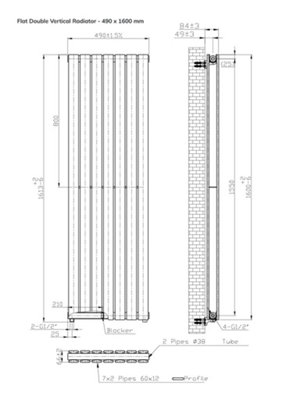 B&Q -  Flat Coloured Vertical Radiator Metallic Copper 1600mm X 490mm Double1512W.