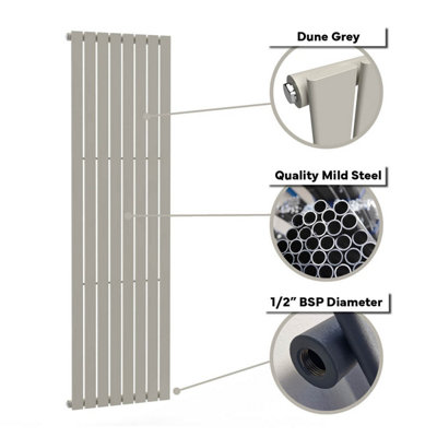 B&Q -  Flat Coloured Vertical Radiator Dune Grey 1600mm X 490mm Single Panel