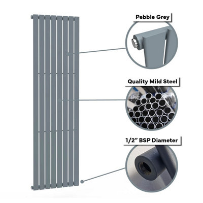 B&Q -  Flat Coloured Vertical Radiator Pebble Grey 1600mm X 490mm Single Panel