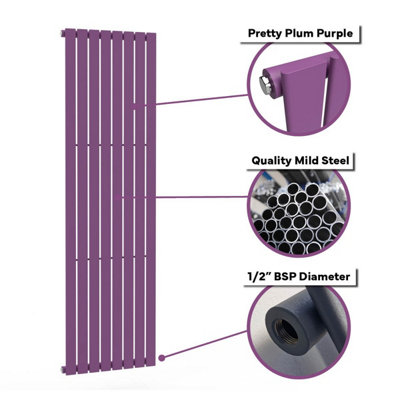 B&Q -  Flat Coloured Vertical Radiator Pretty Plum Purple 1600mm X 490mm (Single)