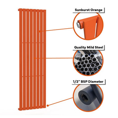B&Q -  Flat Coloured Vertical Radiator Sunburst Orange 1600mm X 490mm (Single)