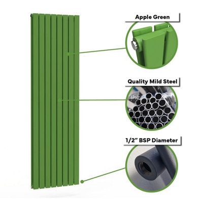 B&Q -  Flat Coloured Vertical Radiator Apple Green 1600mm X 560mm Double Panel