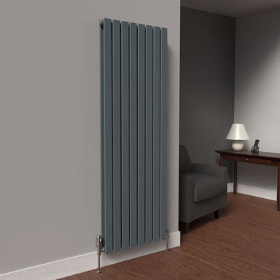 B&Q -  Flat Coloured Vertical Radiator Slate Grey 1600mm X 560mm Double Panel.