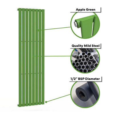 B&Q -  Flat Coloured Vertical Radiator Apple Green 1600mm X 560mm Single.