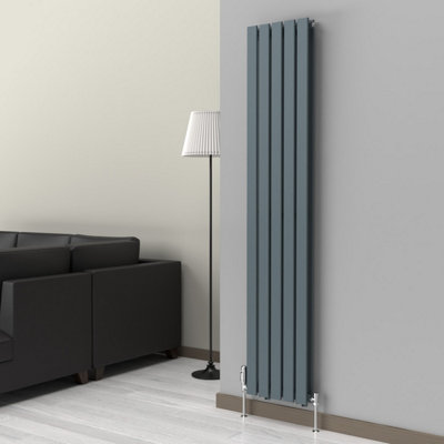 B&Q -  Flat Coloured Vertical Radiator Slate Grey 1800mm X 350mm Double1210W (4127 Btu)