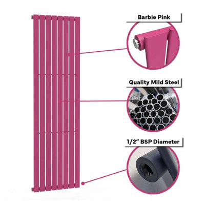 B&Q -  Flat Coloured Vertical Radiator Barbie Pink 1800mm X 420mm (Single)