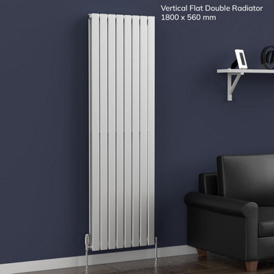B&Q -  Flat Coloured Vertical Radiator Metallic Silver 1800mm X 490mm Double1693W (5778 Btu)