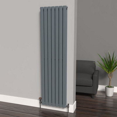 B&Q -  Flat Coloured Vertical Radiator Pebble Grey 1800mm X 490mm Double Panel