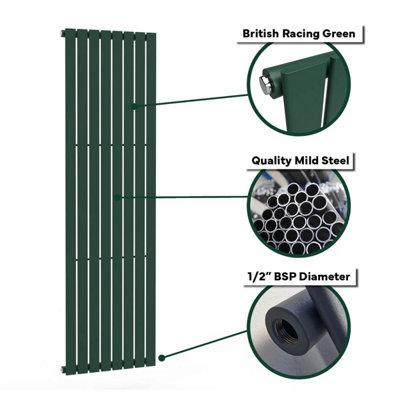 B&Q -  Flat Coloured Vertical Radiator British Racing Green 1800mm X 490mm Single
