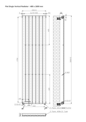 B&Q -  Flat Coloured Vertical Radiator Metallic Copper 1800mm X 490mm Single Panel
