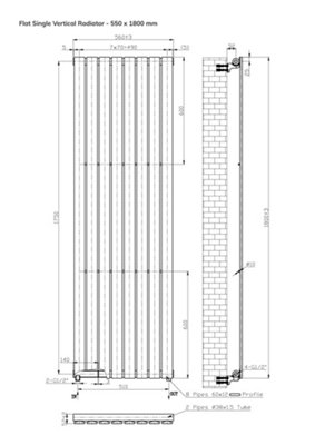 B&Q -  Flat Coloured Vertical RadiatorMetallic Copper1800mm X 560mmSingle