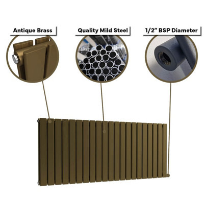 B&Q -  Flat Horizontal Radiator Antique Brass 400mm X 420mm Double1230 Btu