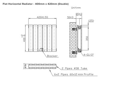B&Q -  Flat Horizontal Radiator Pewter 400mm X 420mm Double1230 Btu.