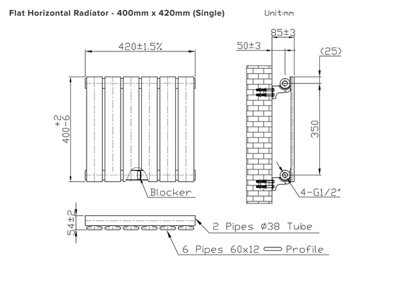 B&Q -  Flat Horizontal Radiator Pewter 400mm X 420mm Single205W (698 Btu)