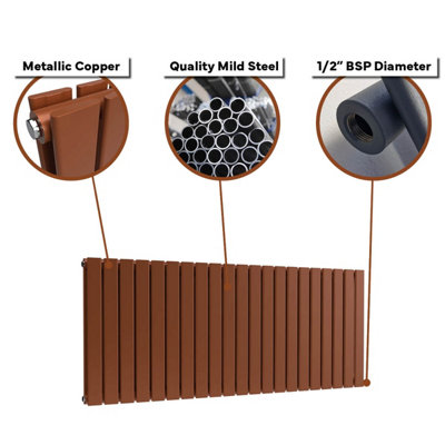 B&Q -  Flat Horizontal Radiator Metallic Copper 400mm X 630mm Double Panel541W (1845 Btu)