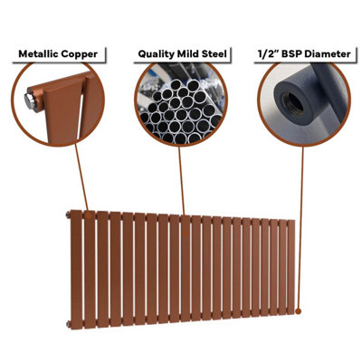 B&Q -  Flat Horizontal Radiator Metallic Copper 400mm X 630mm SingleMild Steel307W (1047 Btu)