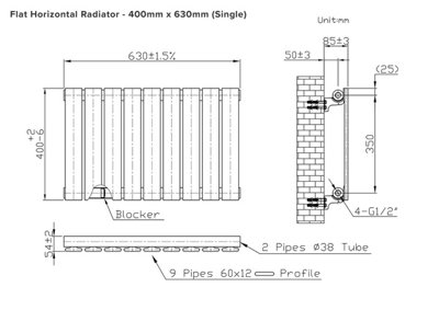 B&Q -  Flat Horizontal Radiator Pewter 400mm X 630mmSingle PanelWall-Mounted