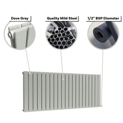 B&Q -  Flat Horizontal Double Panel RadiatorDove Grey400mm H X 770mm W661W (2255 Btu)