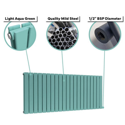 B&Q -  Flat Horizontal Radiator Light Aqua Green 400mm X 770mm Double Panel661W (2255 Btu)