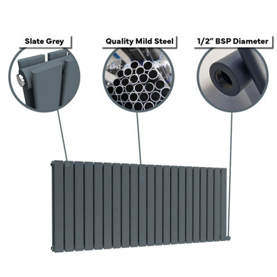 B&Q -  Flat Horizontal Radiator Slate Grey 400mm X 770mm Double Panel2255 Btu.