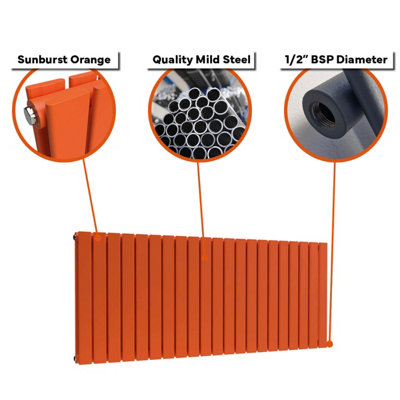 B&Q -  Flat Horizontal Radiator Sunburst Orange 400mm X 770mm Double Panel661W (2255 Btu)