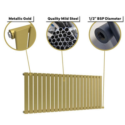B&Q -  Flat Horizontal Radiator Metallic Gold 400mm X 770mm Single Panel375W (1280 Btu)