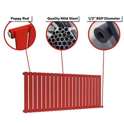 B&Q -  Flat Horizontal Radiator Poppy Red 400mm X 770mm Single PanelMild Steel5 Year Warranty