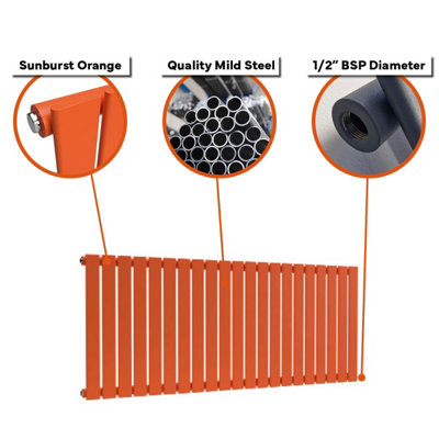 B&Q -  Flat Horizontal Radiator Sunburst Orange 400mm X 770mm Single Panel375W (1280 Btu).