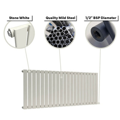 B&Q -  Flat Coloured Horizontal Radiator Stone White 400mm X 770mm Single375W (1280 Btu)