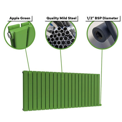 B&Q -  Flat Coloured Horizontal Radiator Apple Green 400mm X 910mm DoubleMild Steel.