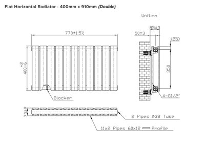 B&Q -  Flat Coloured Horizontal Radiator Pewter 400mm X 910mm Double Panel2665 Btu5 Year Warranty