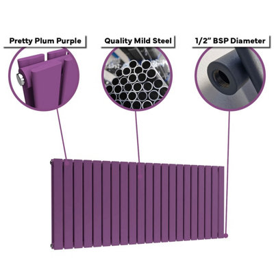 B&Q -  Flat Coloured Horizontal Radiator Pretty Plum Purple 400mm X 910mm DoubleMild Steel.