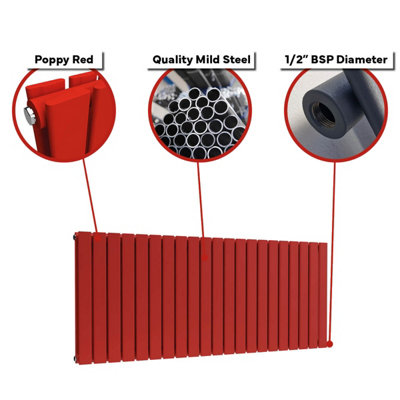 B&Q -  Flat Horizontal Double Panel Radiator Poppy Red 400 mm X 910 mmWall-Mounted