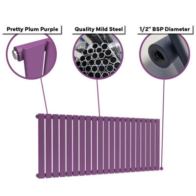 B&Q -  Flat Coloured Horizontal Radiator Pretty Plum Purple 400mm X 910mm Single Panel.