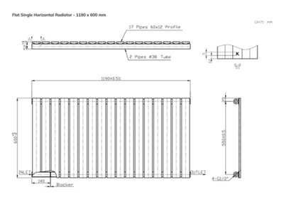 B&Q -  Flat Horizontal Coloured Radiator Metallic Copper 600mm X 1190mm Single800W (2731 Btu).