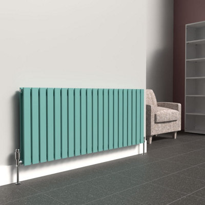 B&Q -  Flat Horizontal Coloured Radiator Light Aqua Green 600mm X 1470mm Double1807W (6165 Btu)