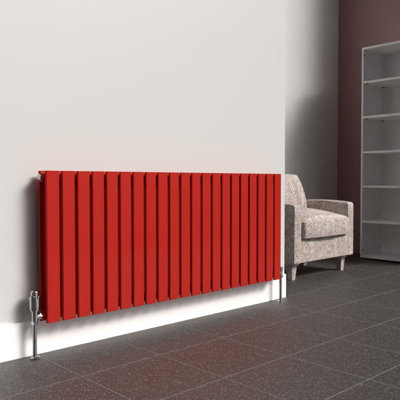 B&Q -  Flat Horizontal Coloured Radiator Poppy Red 600mm X 1470mm Double1807W (6165 Btu).