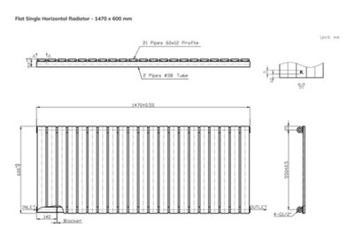 B&Q -  Flat Horizontal Coloured Radiator Metallic Copper 600mm X 1470mm Single989W (3374 Btu).