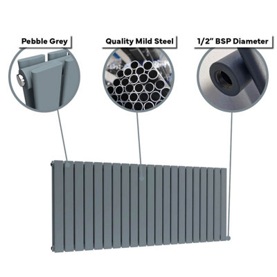 B&Q -  Flat Horizontal Coloured Radiator Pebble Grey 600mm X 420mm DoubleLux Flat-600-420Dpg