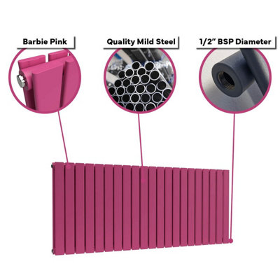 B&Q -  Flat Horizontal Coloured RadiatorBarbie Pink600mm X 630mm (Double)