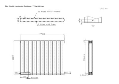 B&Q -  Flat Horizontal Coloured Radiator Metallic Copper 600mm X 770mm DoubleLux Flat-600-770Dmc