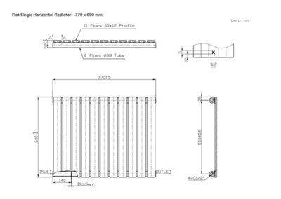 B&Q -  Flat Horizontal Coloured Radiator Metallic Copper 600mm X 770mm Single.