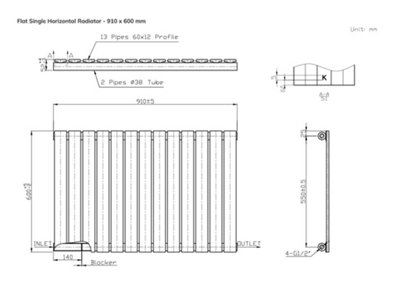 B&Q -  Flat Horizontal Coloured Radiator Metallic Copper 600mm X 910mm (Single)Single PanelWall-Mounted