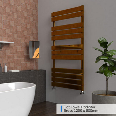 B&Q -  Flat Coloured Towel Radiator Polished Brass 800mm X 500mmDesigner Wall-Mounted Towel Warmer