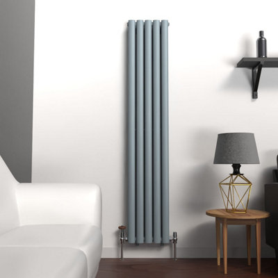 B&Q -  Oval Coloured Vertical Radiator Pebble Grey1600mm X 300mm Double Panel